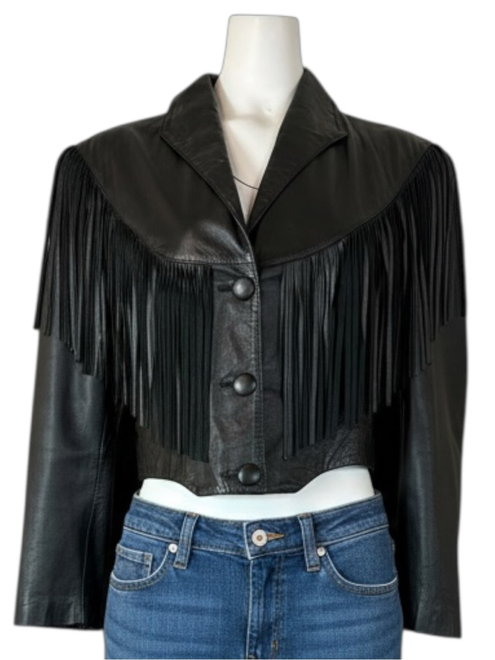 Adler Vintage Black Fringe Leather Jacket L Cropped Western Biker Made in USA